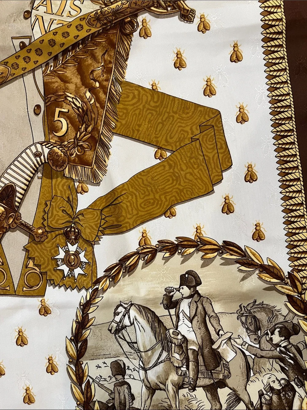 Hermes Brown and Gold Napoléon Silk Scarf